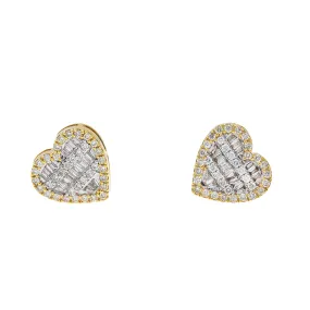 10K GOLD BAGUETTE DIAMOND HEART EARRINGS 0.73 CTW