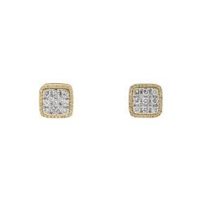 10K GOLD ROUND DIAMOND CLUSTER SQUARE EARRINGS 0.37 CTW