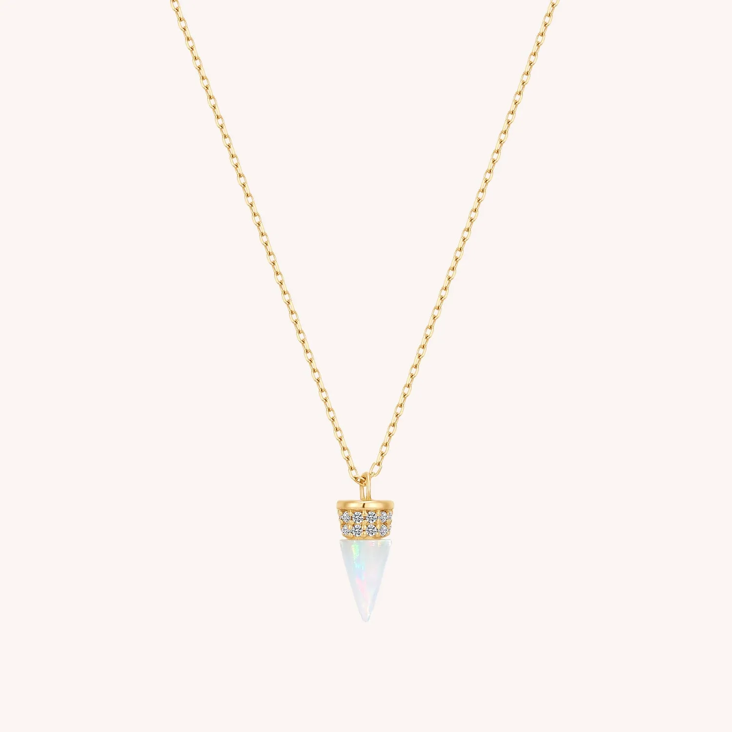 14K Solid Gold Opal Bullet Diamond Necklace