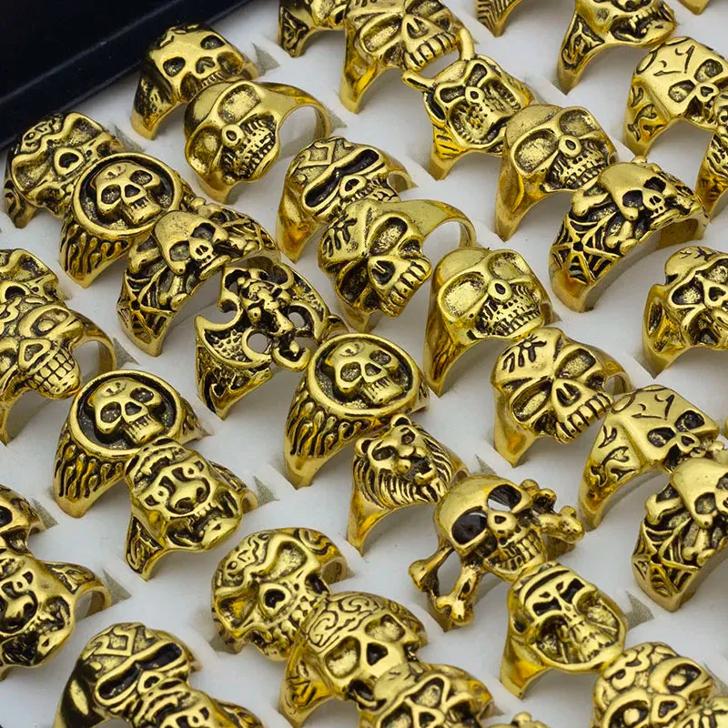 50 Pieces/Lot Skull Skeleton Gothic Alloy Rings Punk Style Rings for Men Women Wholesale Rings Jewelry