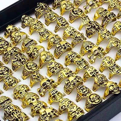 50 Pieces/Lot Skull Skeleton Gothic Alloy Rings Punk Style Rings for Men Women Wholesale Rings Jewelry