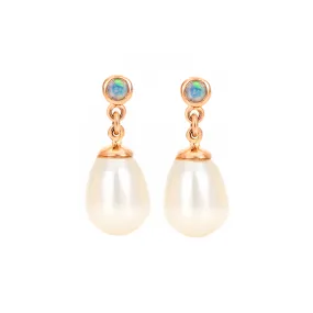 9ct Rose Gold Opal with Pearl Drop Earrings