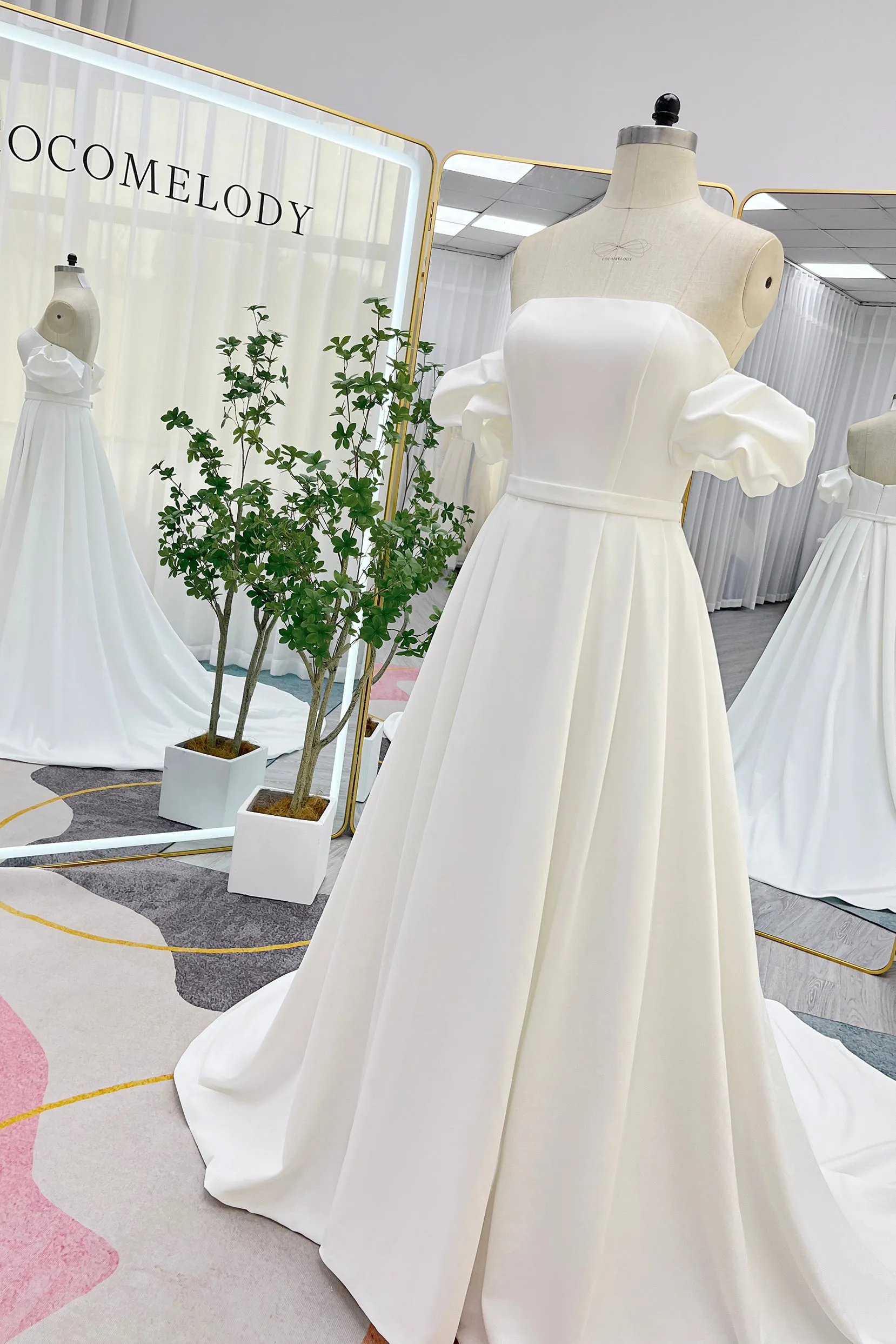 A-Line Court Train Elastic Cloth Wedding Dress CW3247