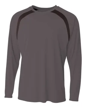 A4 N3003 Spartan Long Sleeve Color Block Crew - Graphite Black