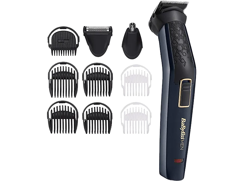 Afeitadora corporal - BaByliss MT728E, 9 Cabezales, Sin cable, Naricero y orejero,, 60 min, Negro