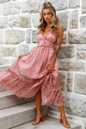 Anyah Frill Detail Tie Back Maxi Dress Paisley Print Pink