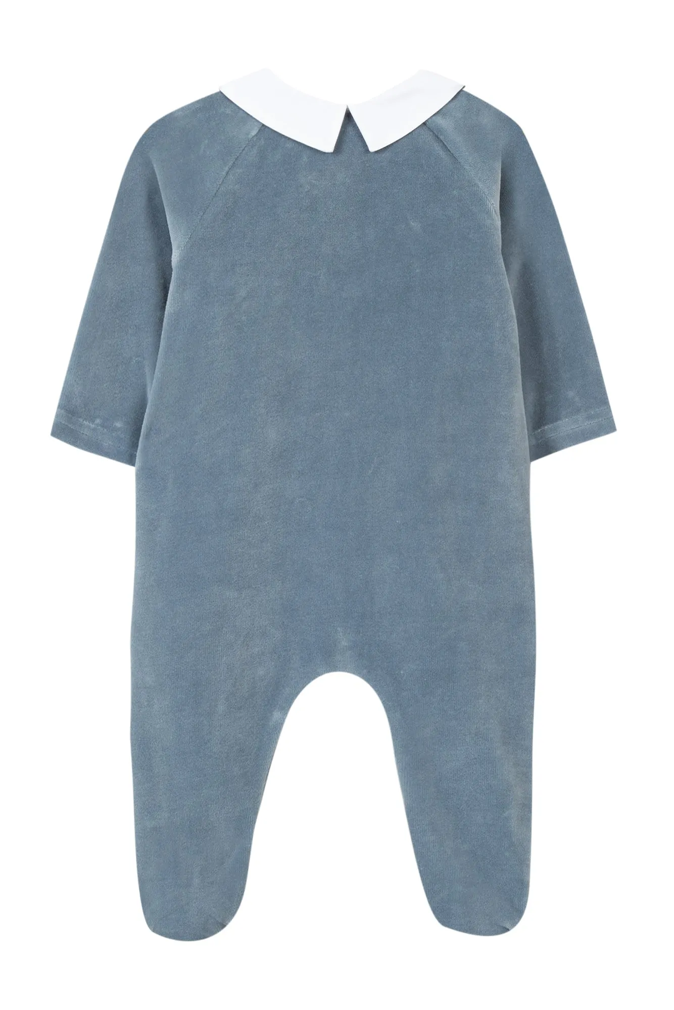 Babygrow - Blue grey velour with alphabet