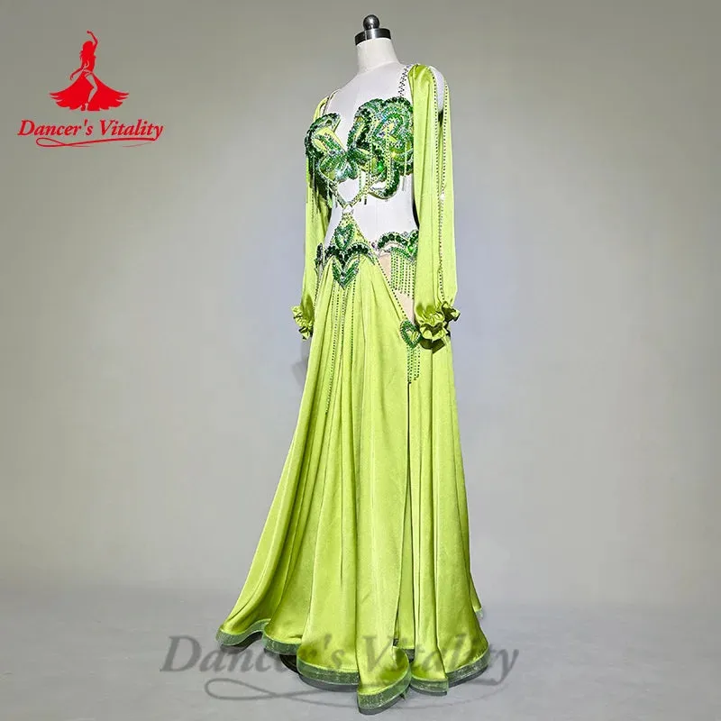 Bellydance Performance Costumes Women's Customization Luxury Diamond Backless Tassel Dress Oriental Dance High End Dance Skirt