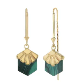 BIG DECO DAISY - PULL THROUGH EARRINGS - MALACHITE - GOLD