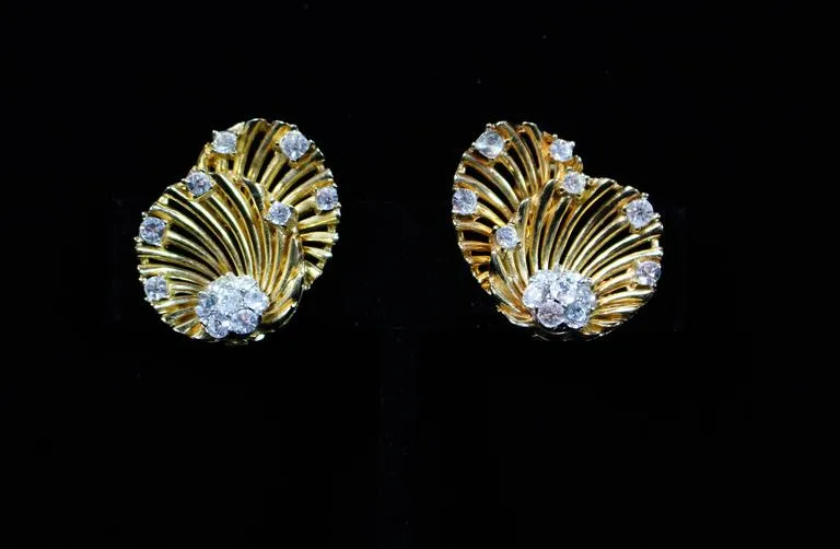 BOUCHER Vintage Gold Tone Earrings and Brooch Set with Rhinestones