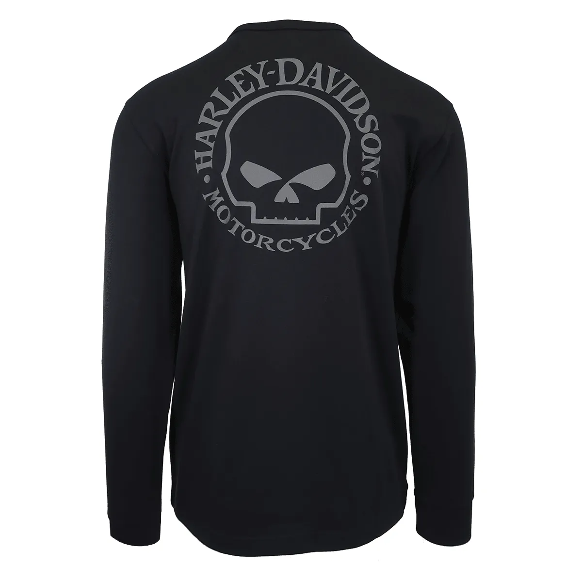 Branded  Men's Henley T-Shirt Black Willie G Skull 3 Button Long Sleeve