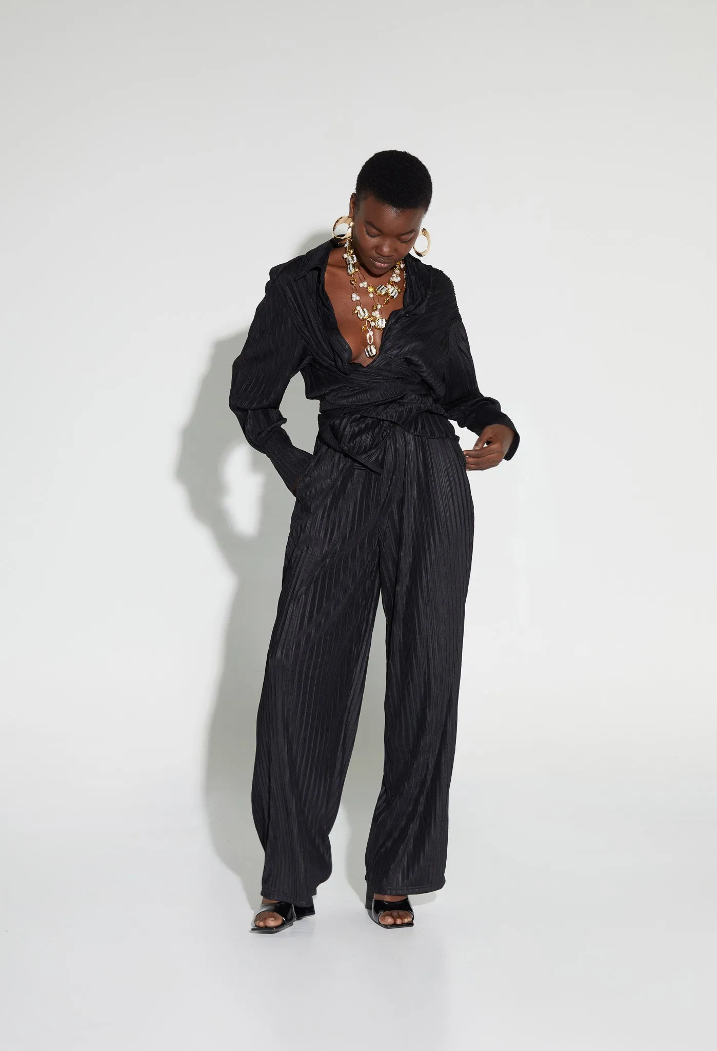 Crinkle Wide Pants - Panther