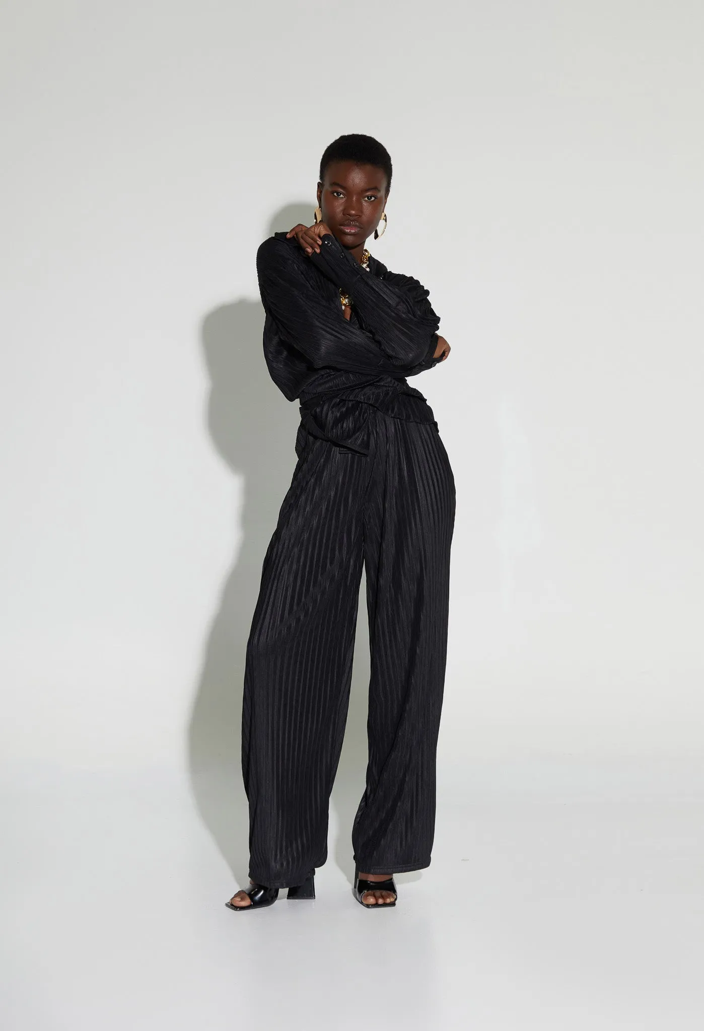 Crinkle Wide Pants - Panther