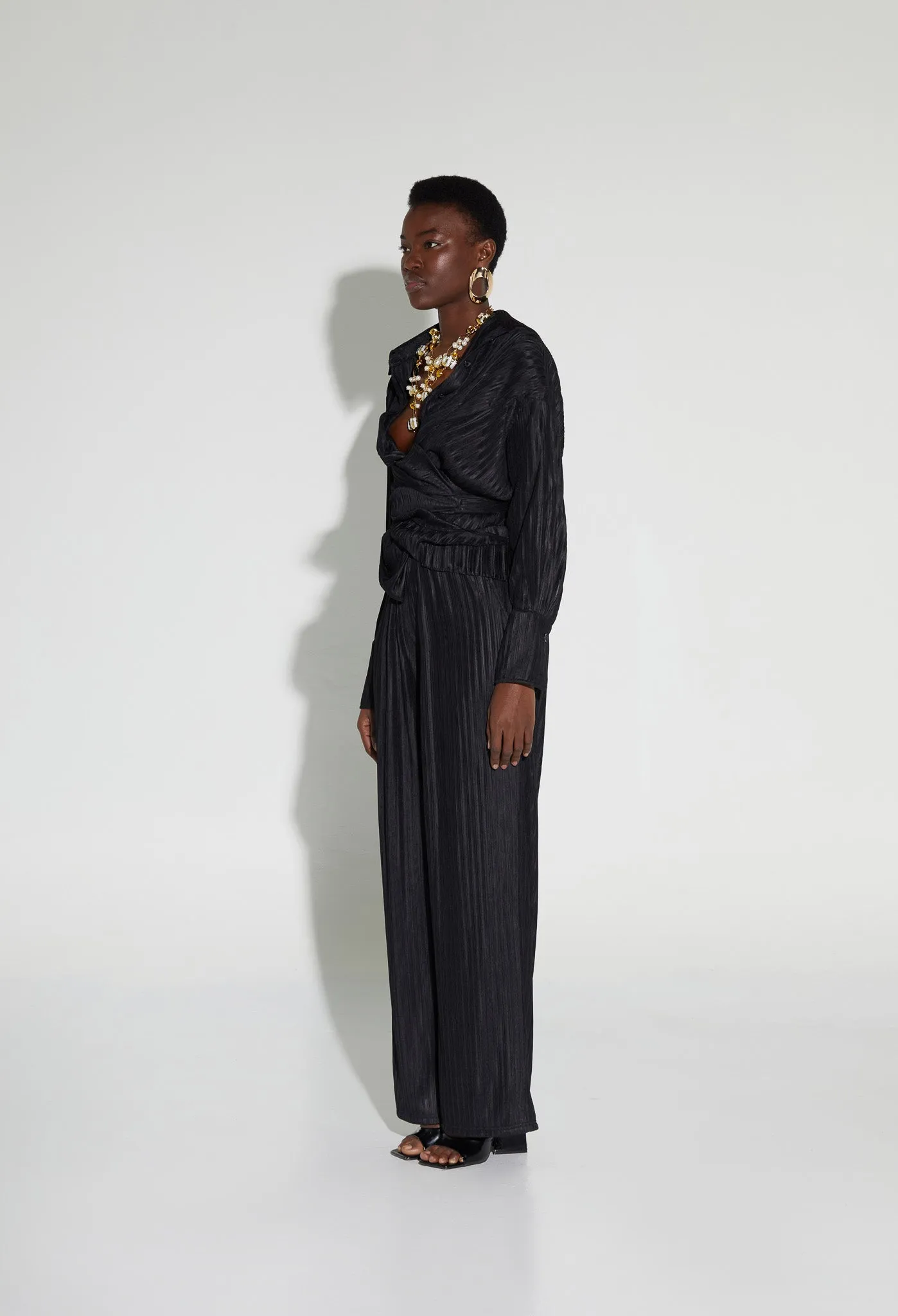 Crinkle Wide Pants - Panther