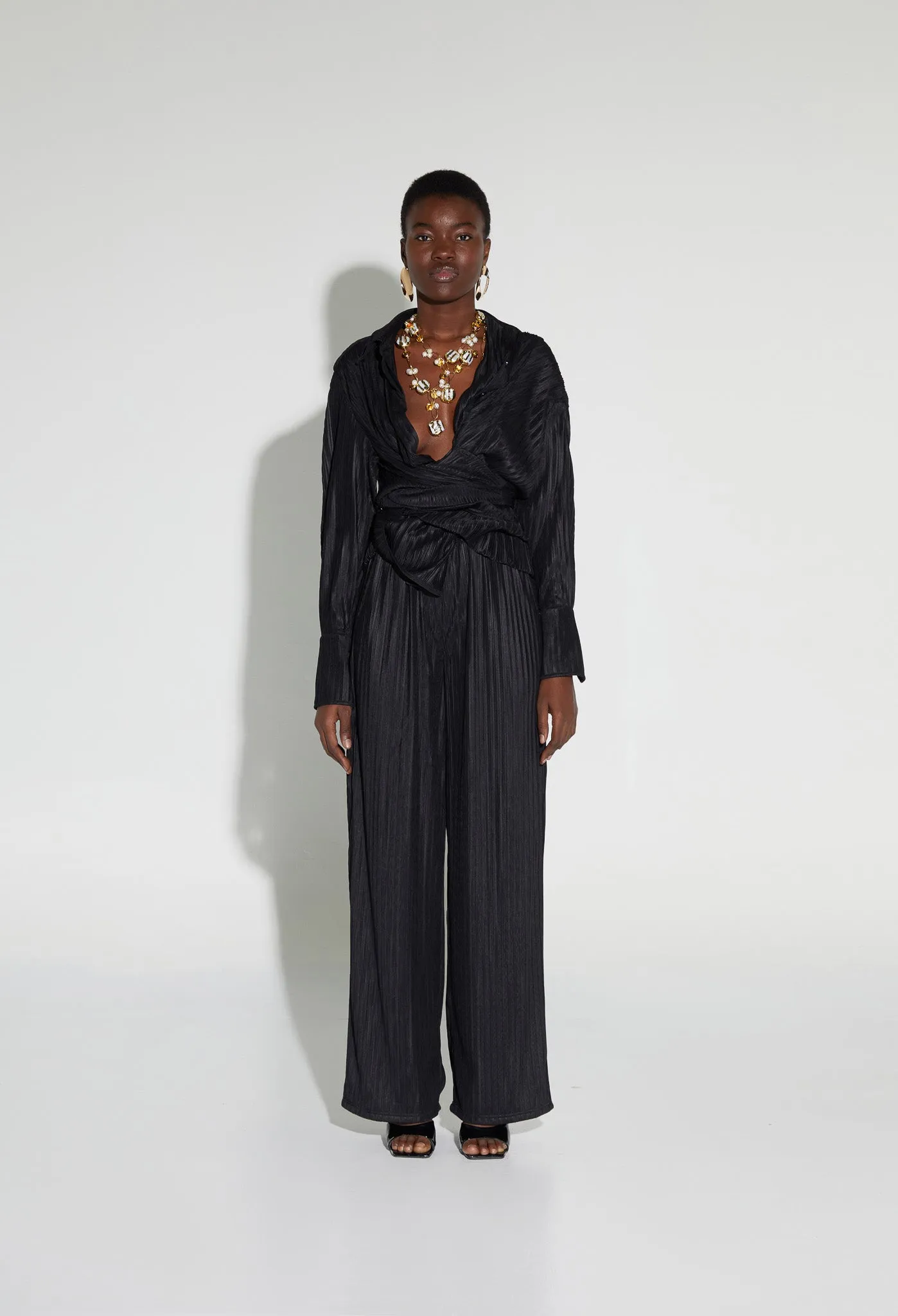 Crinkle Wide Pants - Panther