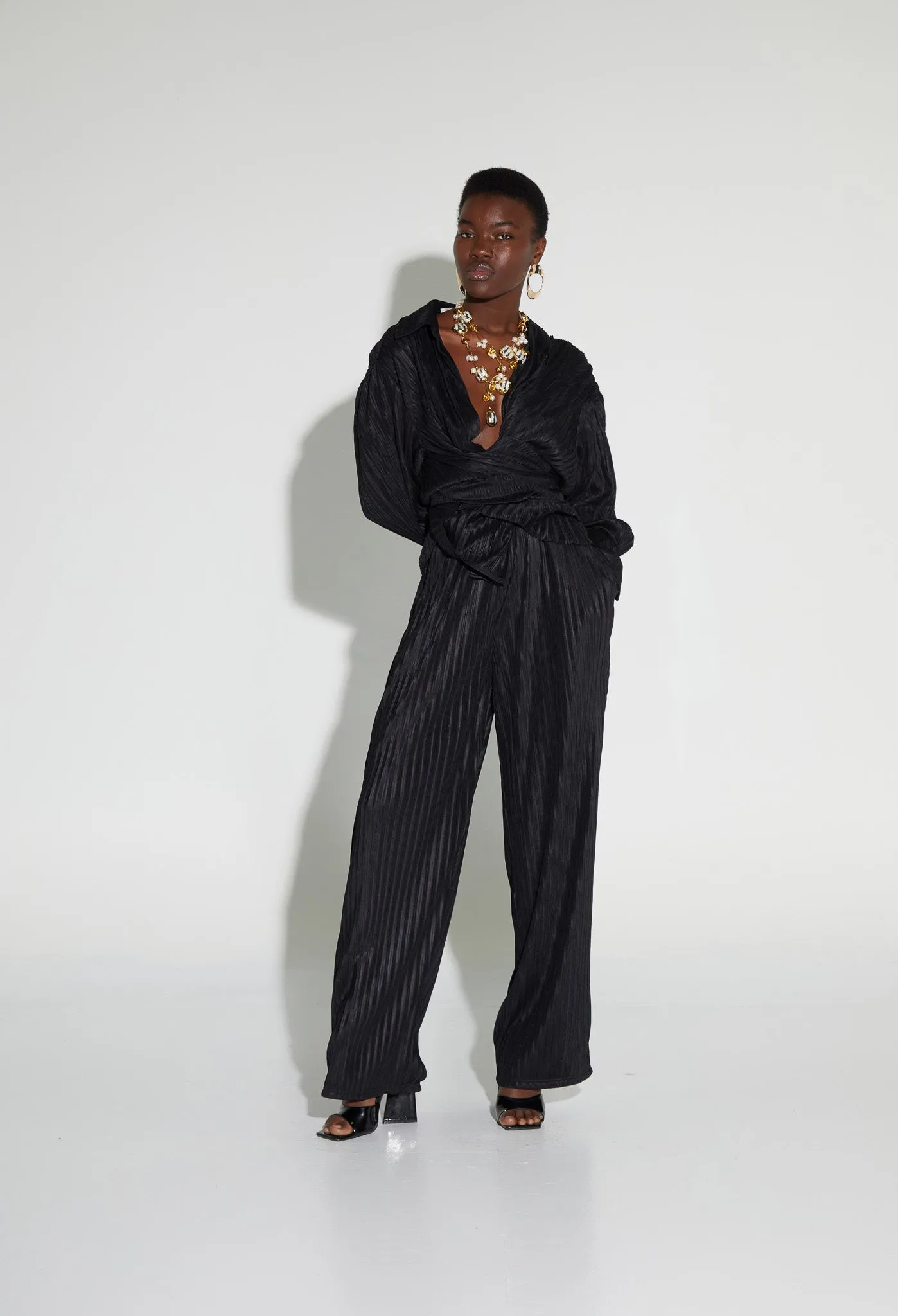 Crinkle Wide Pants - Panther