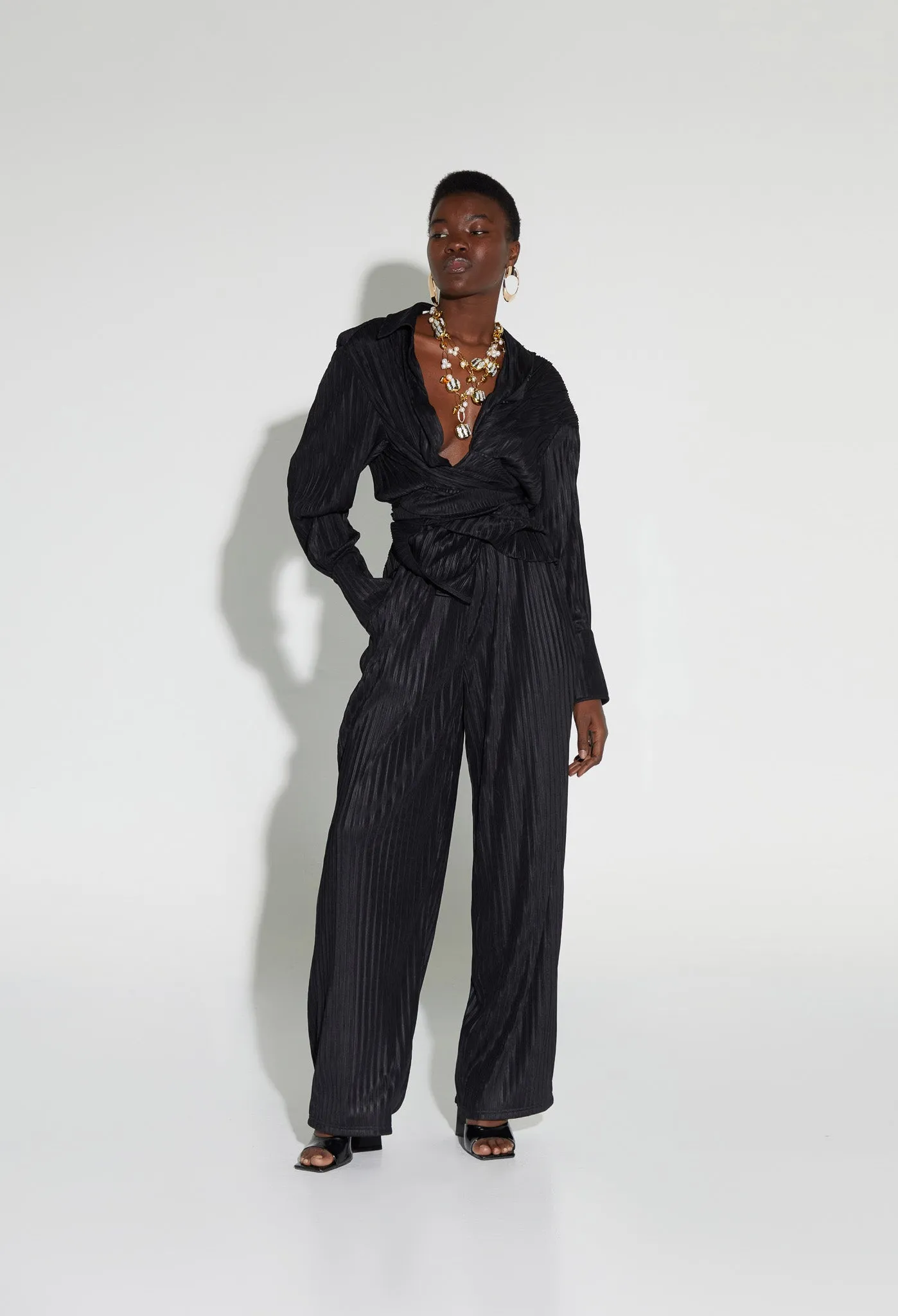 Crinkle Wide Pants - Panther