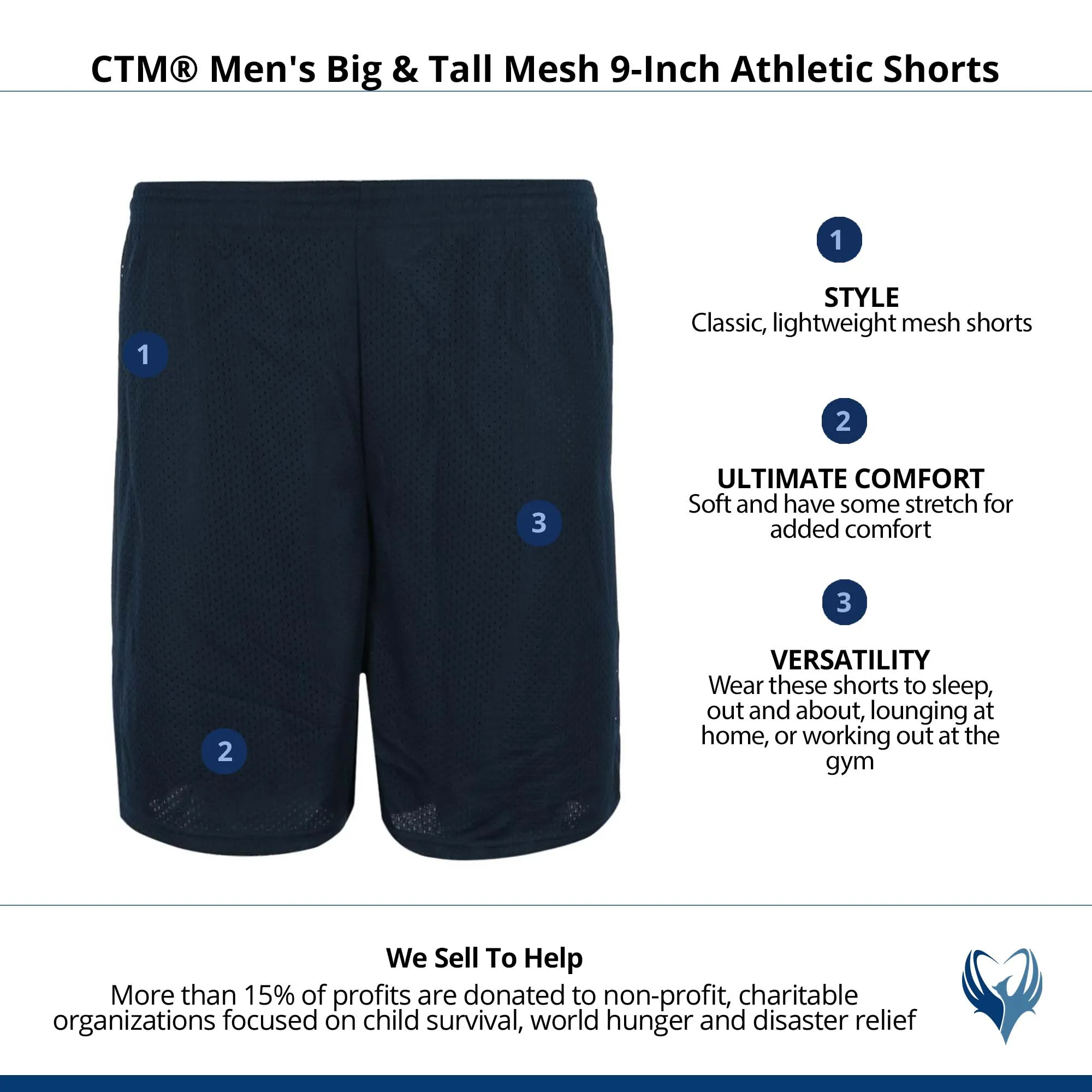 CTM® Men's Big & Tall Mesh 9-Inch Athletic Shorts