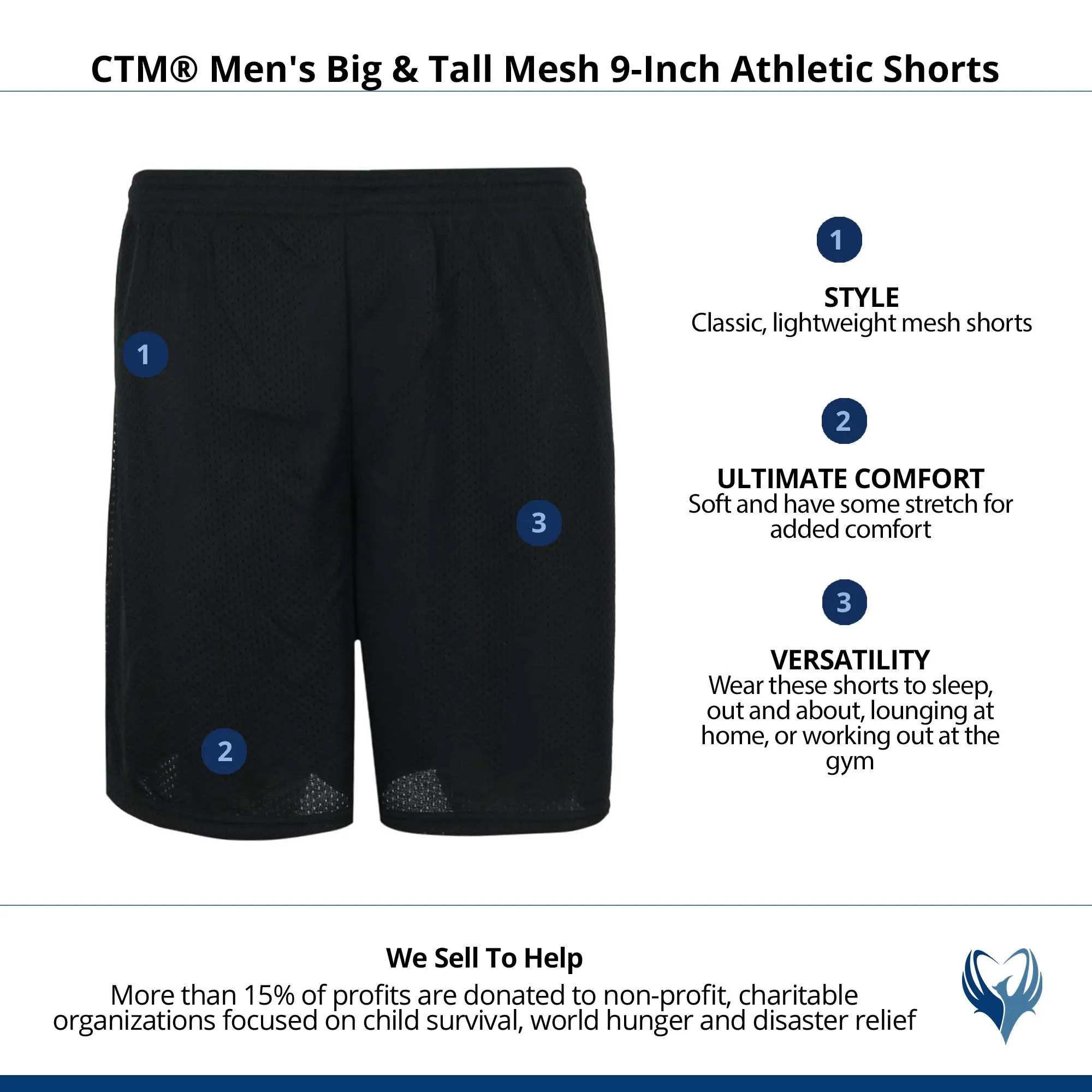 CTM® Men's Big & Tall Mesh 9-Inch Athletic Shorts