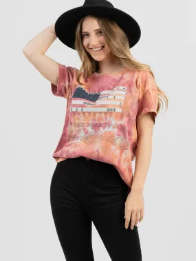 Delila Women's Tie-Dye Hand Stitched Studded Flag Tee