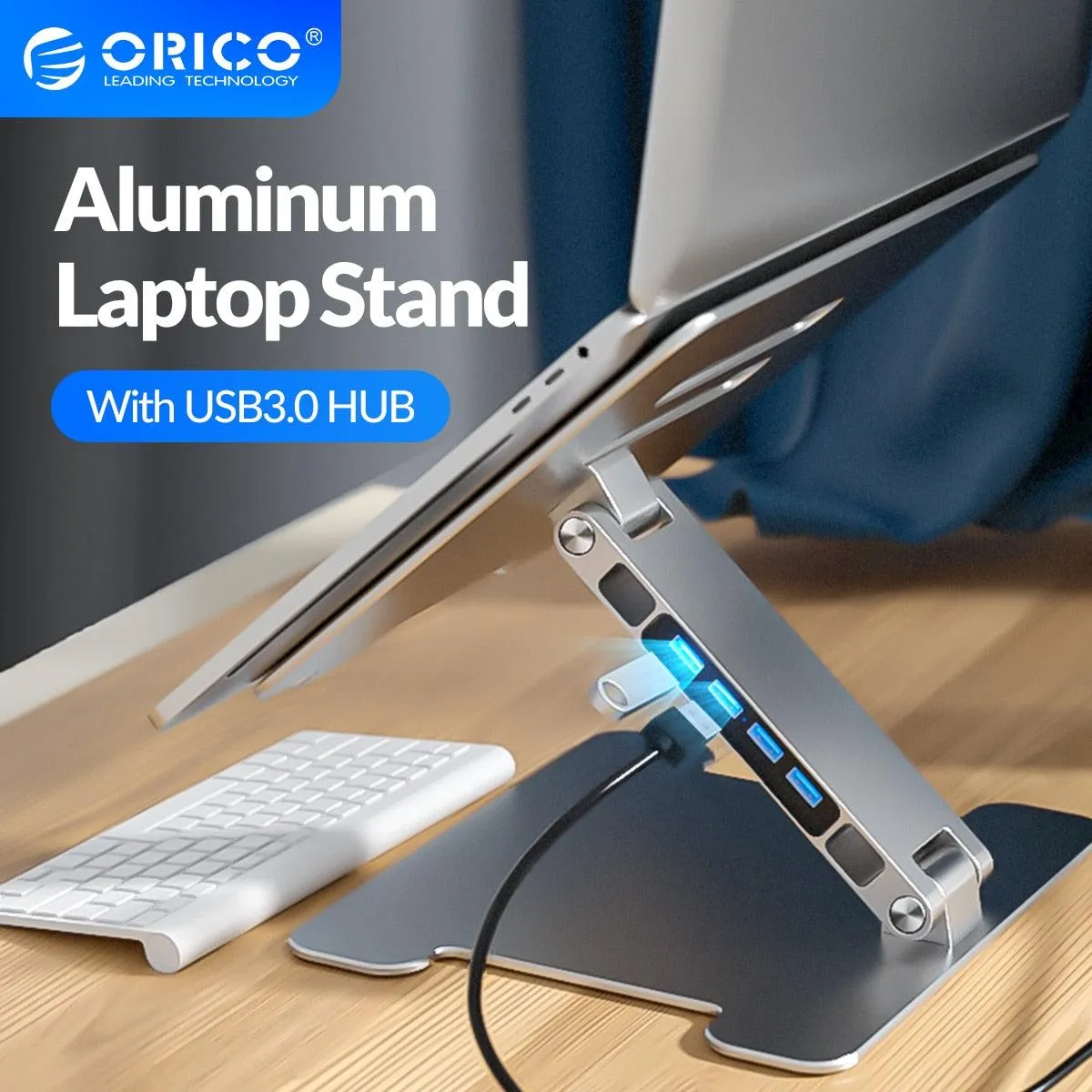 Foldable Laptop Aluminum Stand with 4 Port USB 3.0