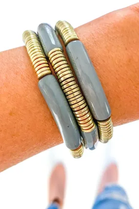 Gray   Gold Disc Acrylic Tube Bamboo Bracelet