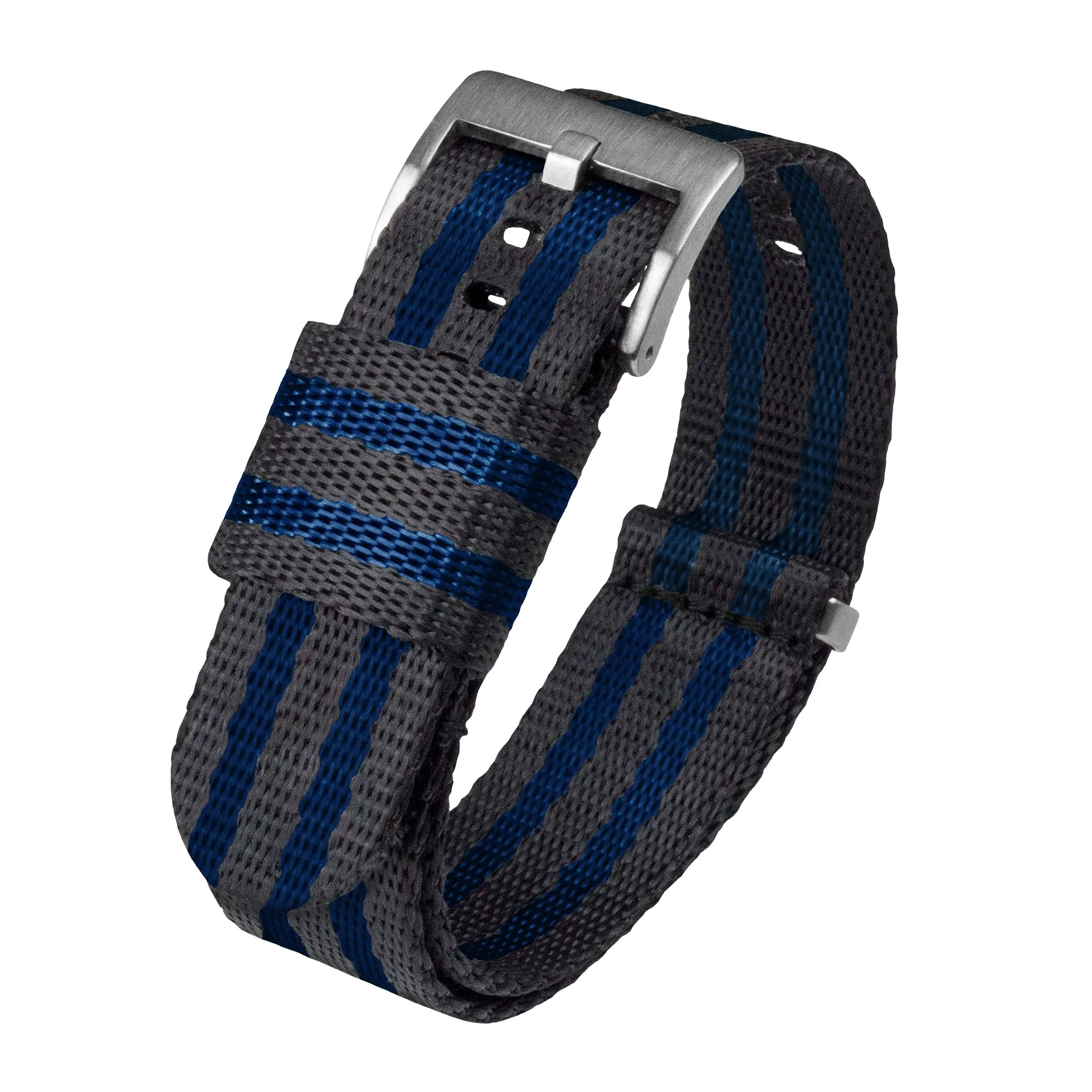 Grey With Blue Stripes Elite Nylon NATO® Style Watch Band - (18mm, 22mm, 24mm SALE)