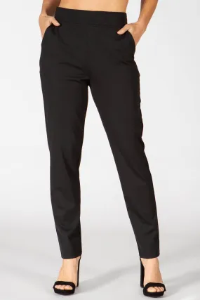 High Waist Lightweight Ponte Pull On Pants With Pockets - Black