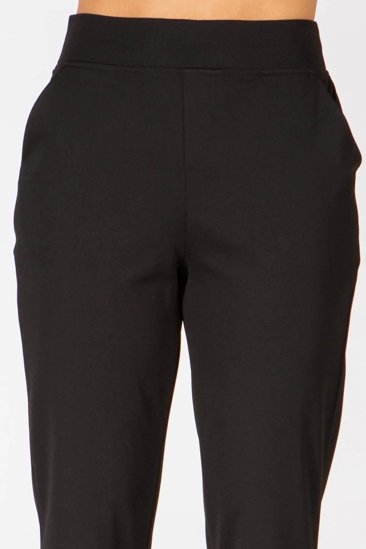 High Waist Lightweight Ponte Pull On Pants With Pockets - Black