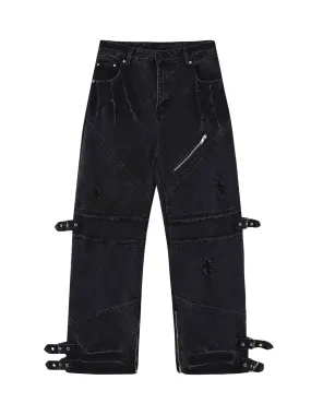 Hip-hop Retro Wash Old Punk Denim Pants-1456