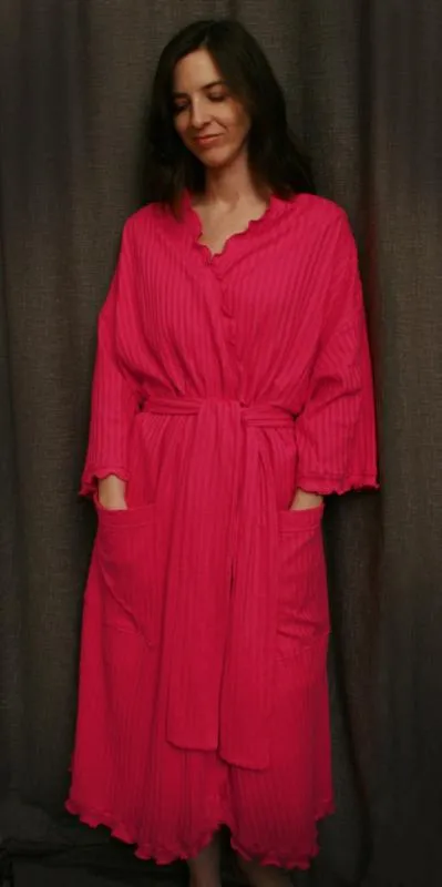 Hot Pink Cherry Red 3/4 Length Wrap Robe Shadow Stripe Collection