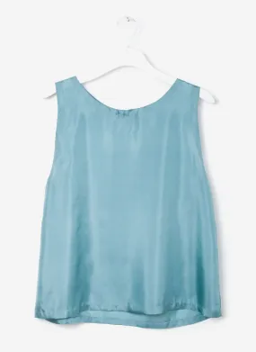 Jupiter Habotai Silk Boatneck Dropped Arm Tank - Ocean Blue