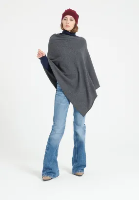 LILLY 9 Poncho col V en cachemire gris anthracite