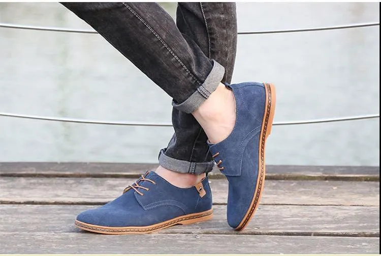 Men Casual Leather Chaussure Homme Shoes Blue