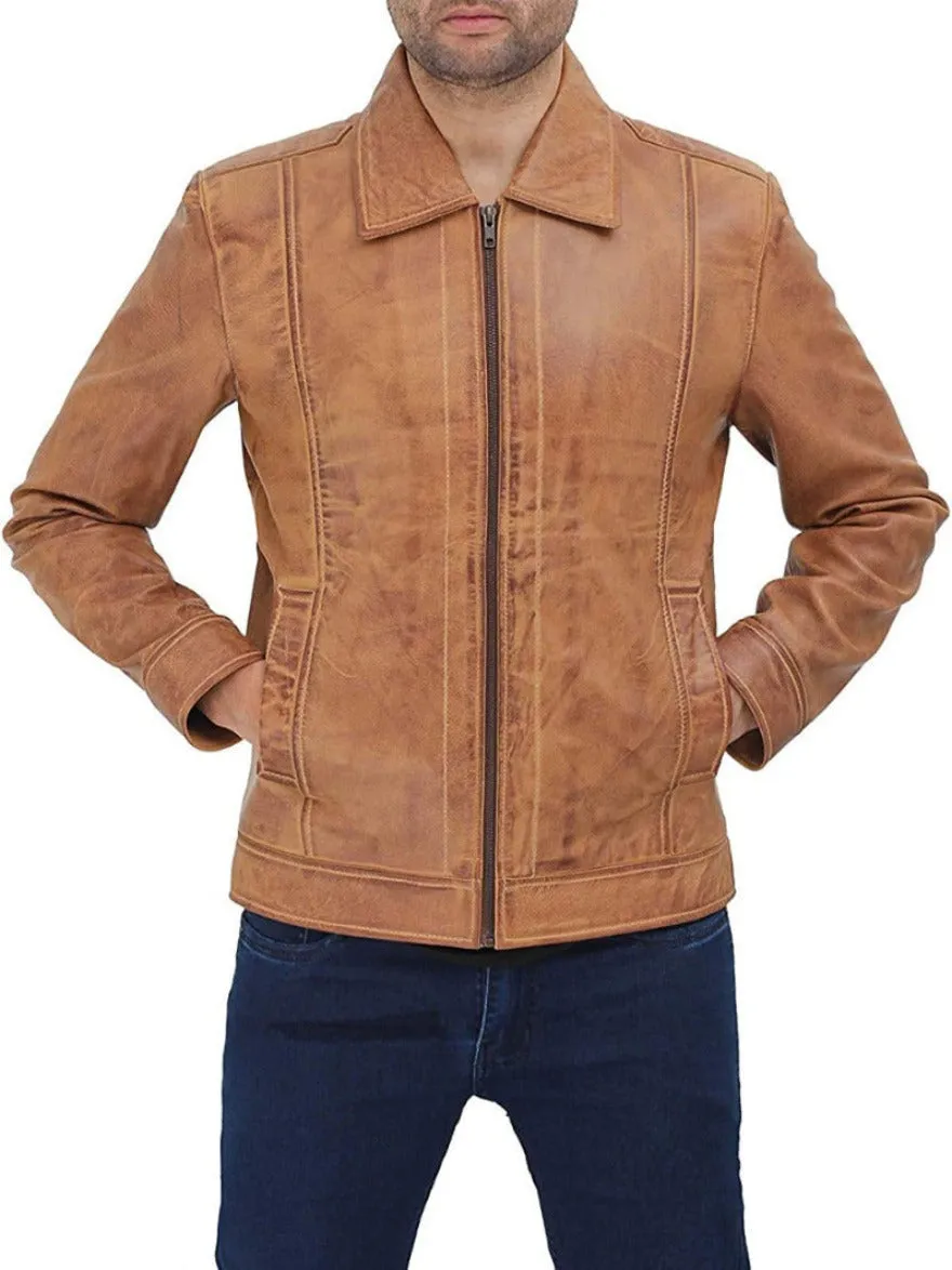 Mens Camel Color Leather Jacket