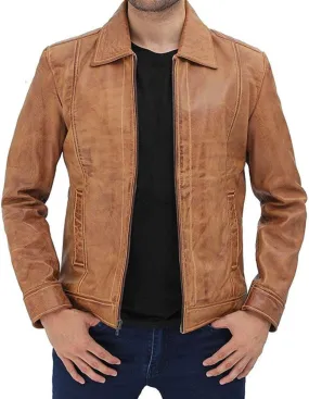 Mens Camel Color Leather Jacket