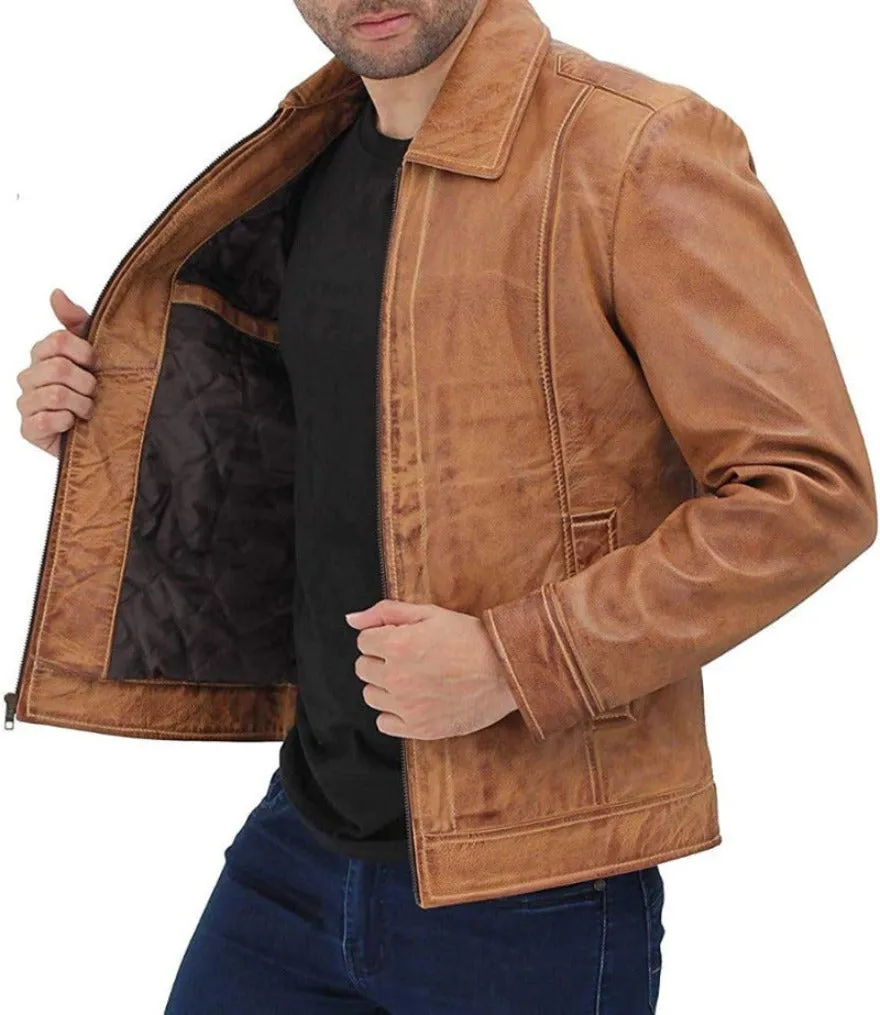 Mens Camel Color Leather Jacket