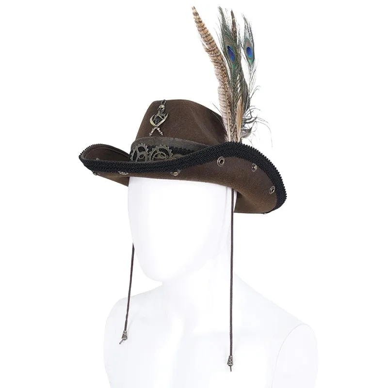 Men's Gothic Skull Feather Cowboy Hat