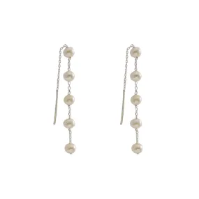 Mini Pearls Sterling Silver Pull-Thru Chain Earrings