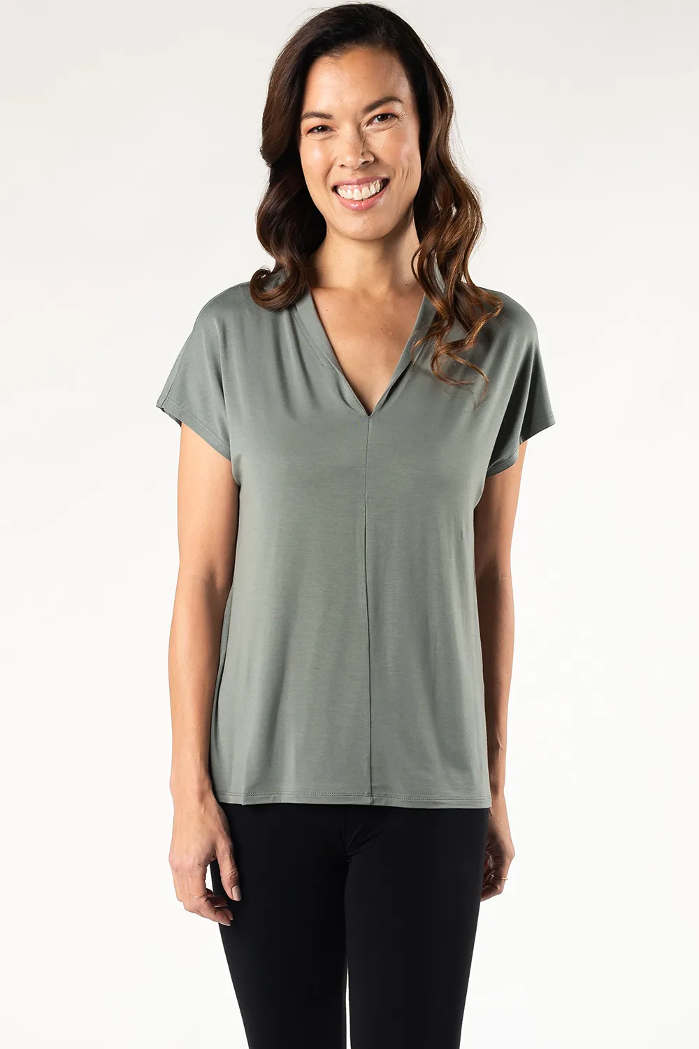 Monique Cap-Sleeve Bamboo Blouse - Seagrass