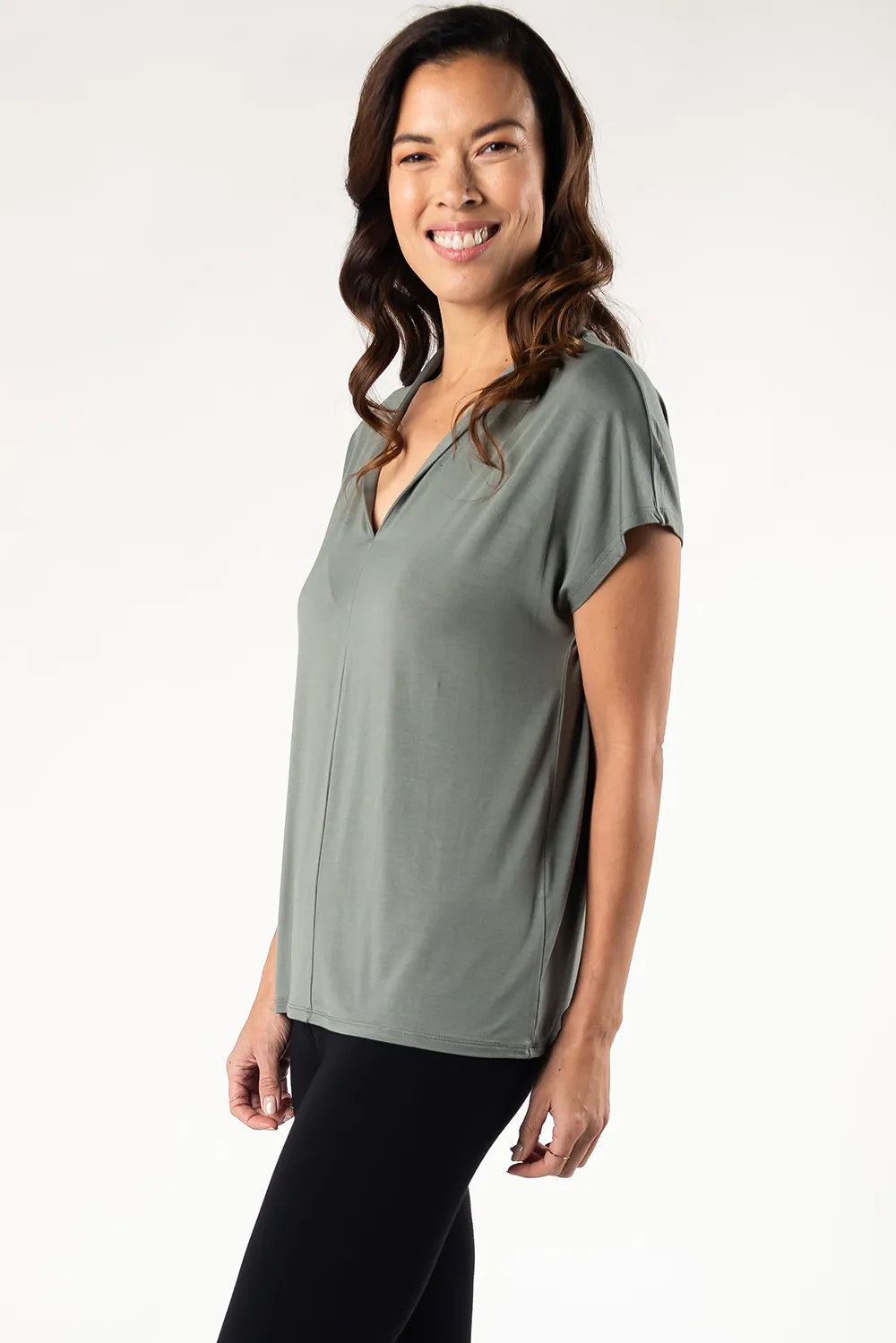 Monique Cap-Sleeve Bamboo Blouse - Seagrass