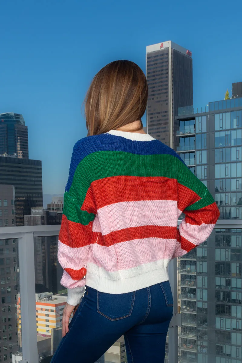 Multicolor Stripe Round Neck Sweater* (187124)