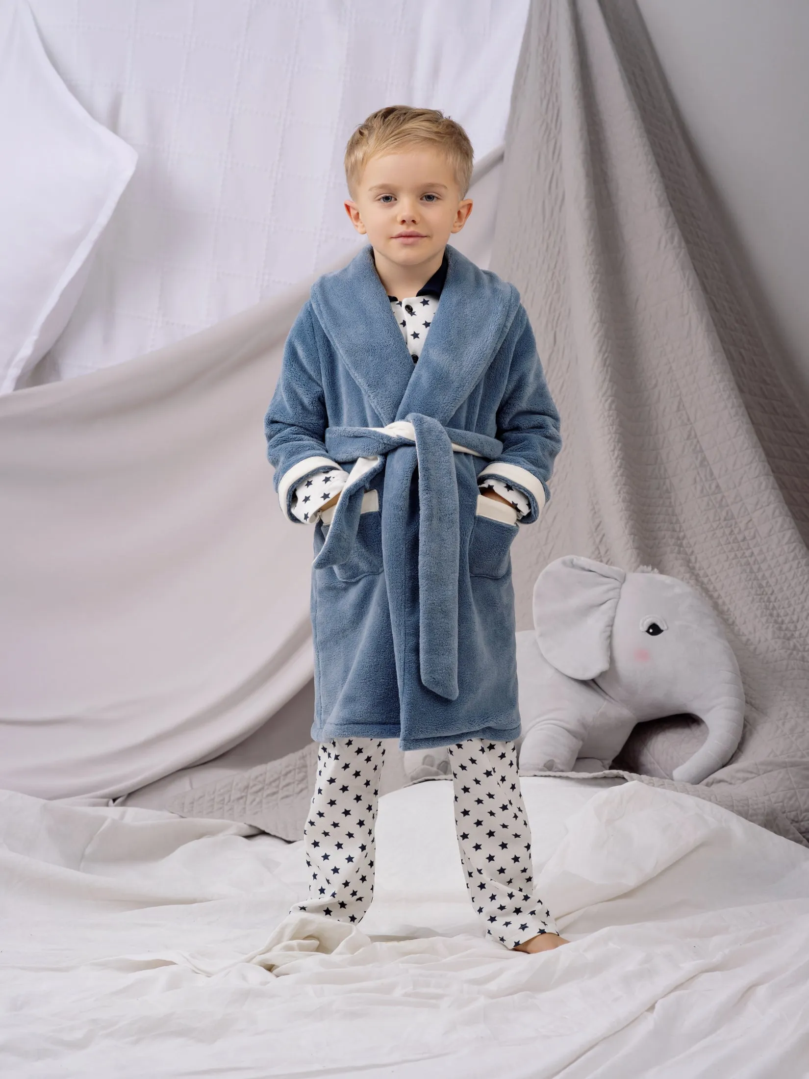 NATHAN - BOYS' BATHROBE IN MUTED BLUE