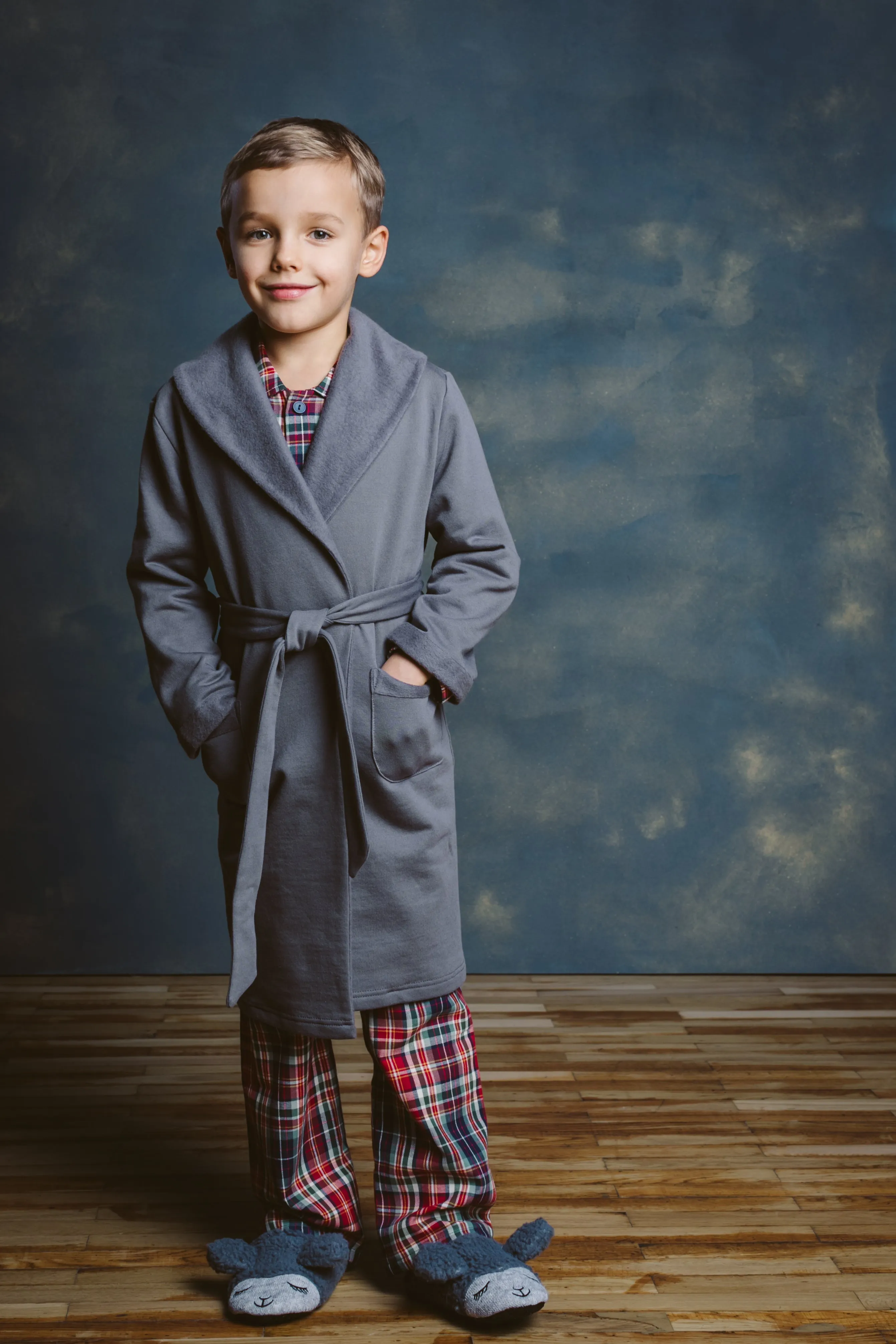 NATHAN DARK GREY BOYS BATHROBE