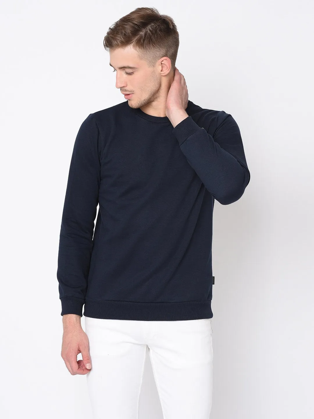 Navy Round Neck Sweatshirt For Men