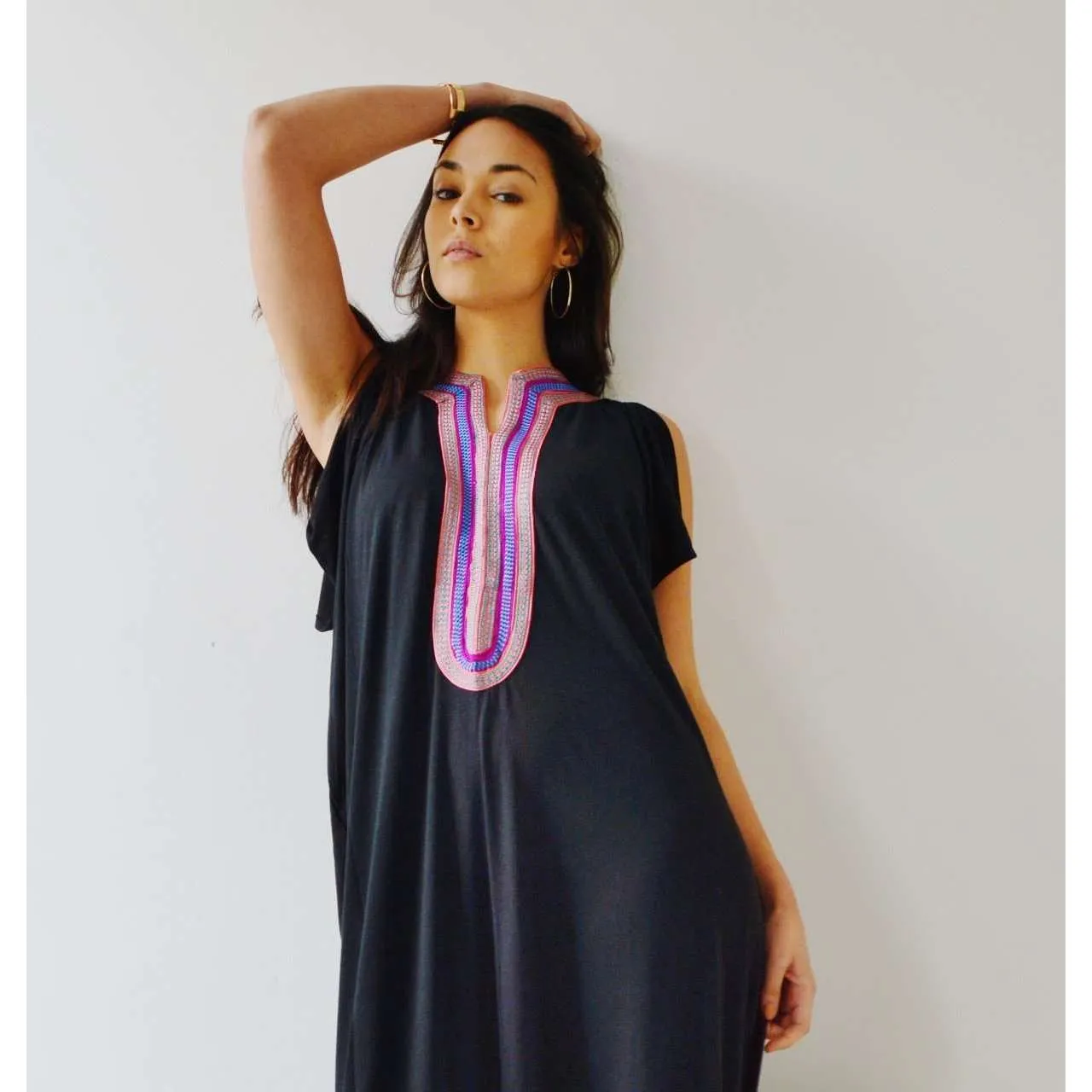 New Boho Black Marrakech Bohochic Tee Kaftan Caftan-Moroccan Kaftan