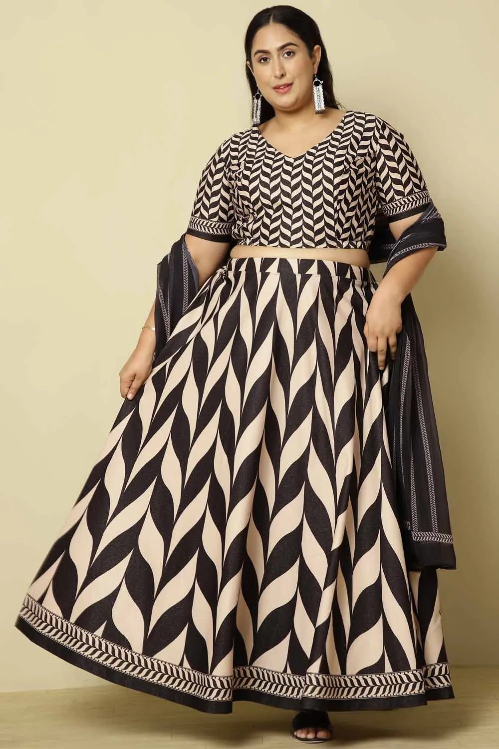 Plus Size Black White Monochrome Lehenga