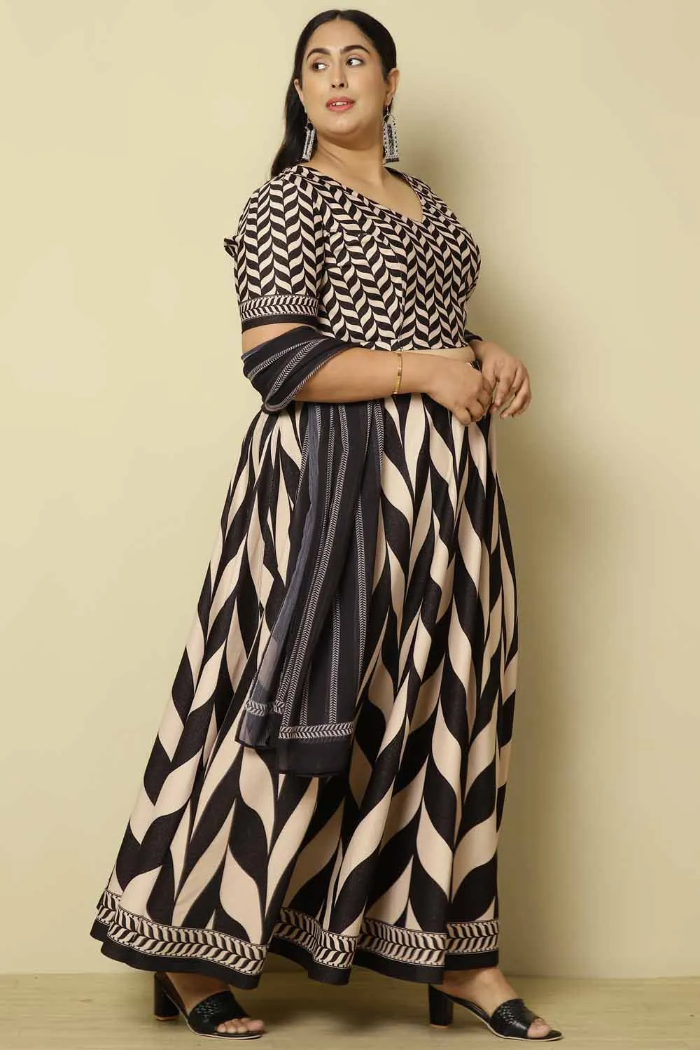 Plus Size Black White Monochrome Lehenga