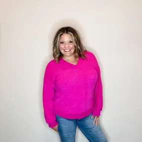 "Fool Me Once" Chenille V Neck Sweater (Fuchsia)