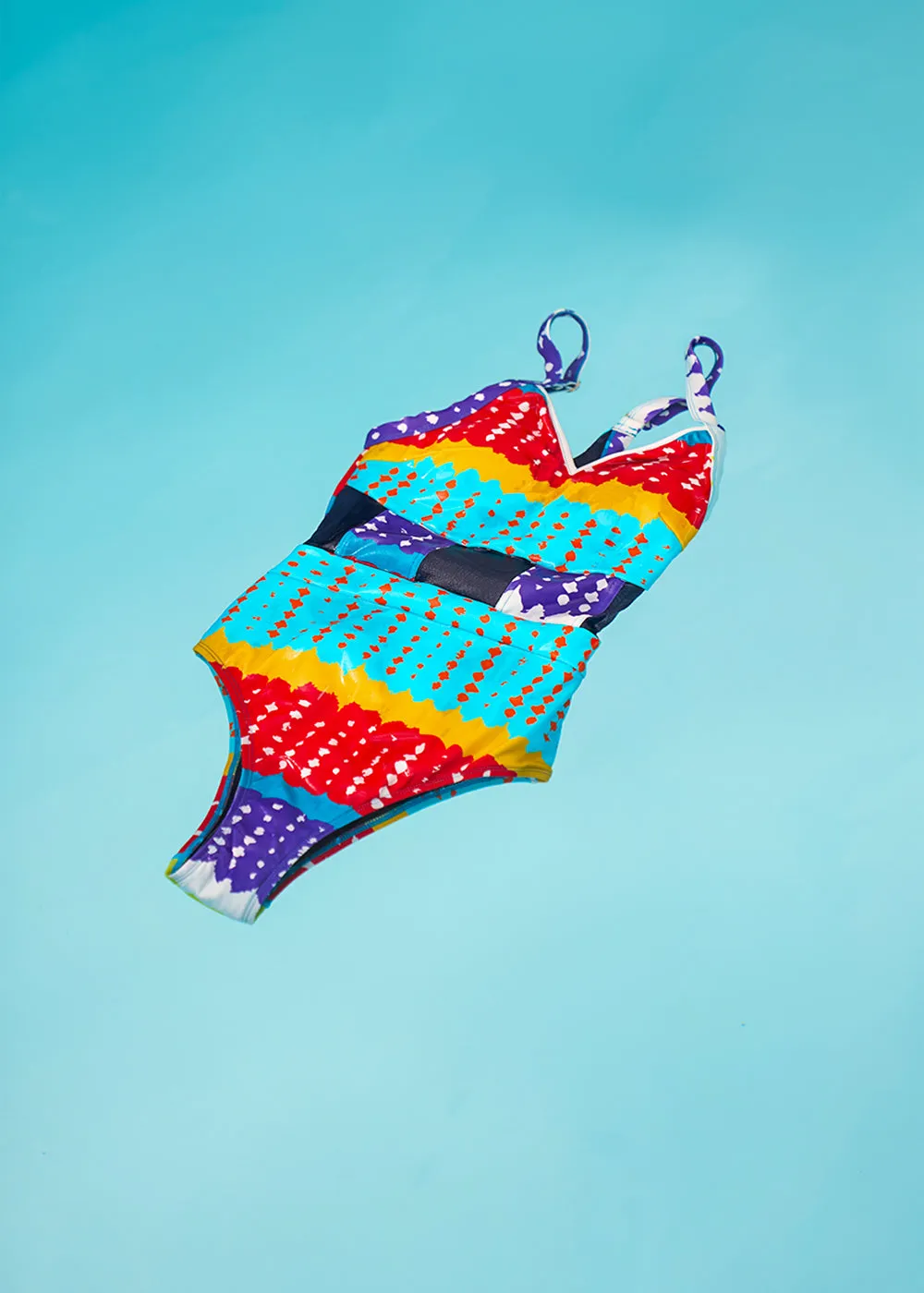 Shadiya Women's African Print Mesh Swimsuit (Rainbow Punch Adire)